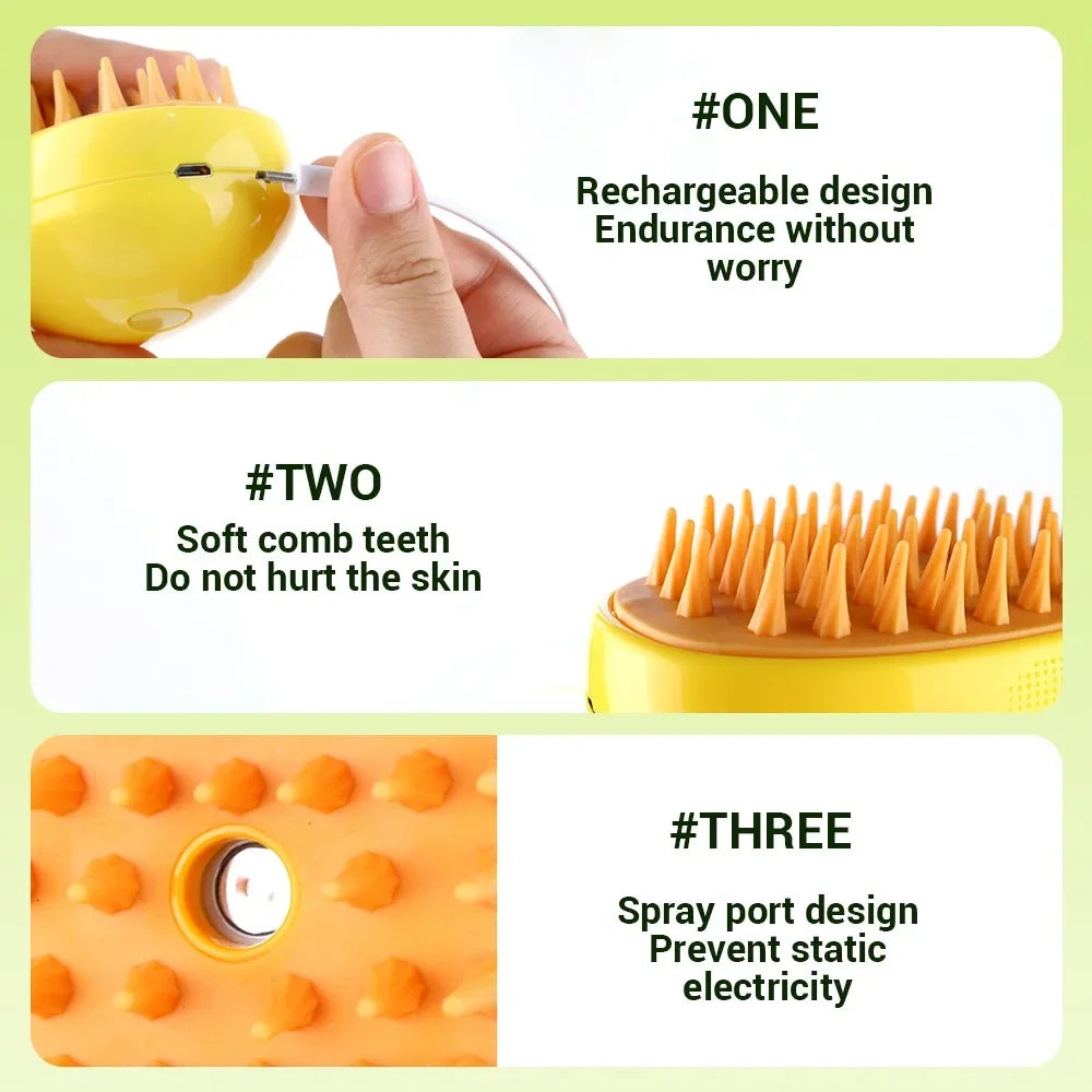 3-in-1 Electric Pet Grooming Tool: Steamy Brush with Massage and Shedding Functions for Cats and Dogs